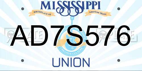 AD7S576 Mississippi License Plate