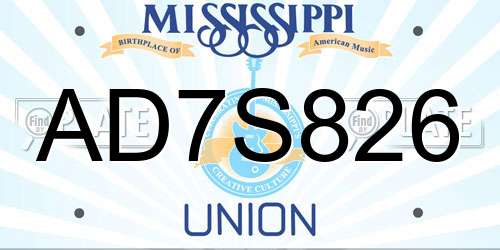 AD7S826 Mississippi License Plate