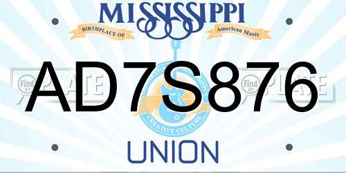 AD7S876 Mississippi License Plate