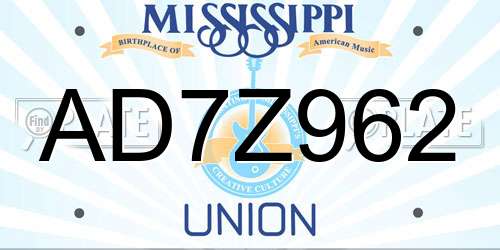 AD7Z962 Mississippi License Plate