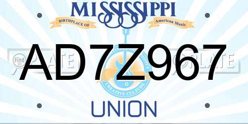 AD7Z967 Mississippi License Plate