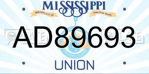 AD89693 Mississippi License Plate