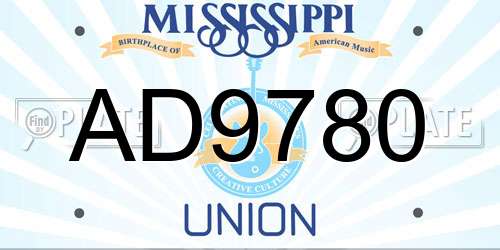AD9780 Mississippi License Plate