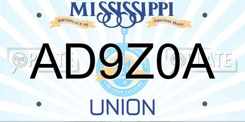 AD9Z0A Mississippi License Plate