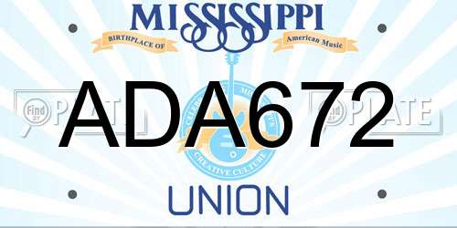 ADA672 Mississippi License Plate