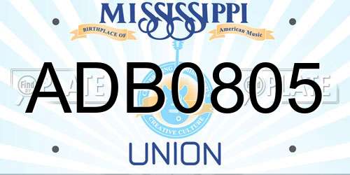ADB0805 Mississippi License Plate