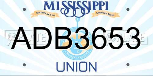 ADB3653 Mississippi License Plate