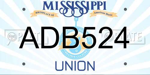 ADB524 Mississippi License Plate