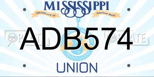 ADB574 Mississippi License Plate