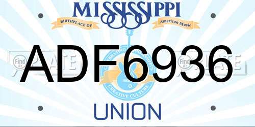 ADF6936 Mississippi License Plate