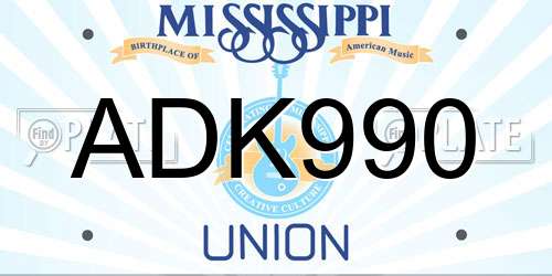 ADK990 Mississippi License Plate