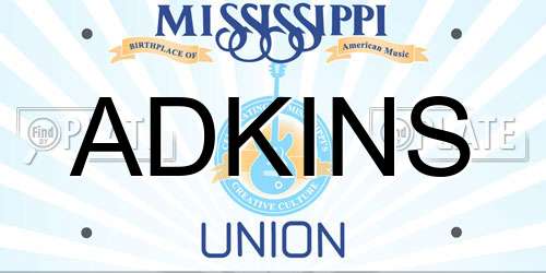 ADKINS Mississippi License Plate