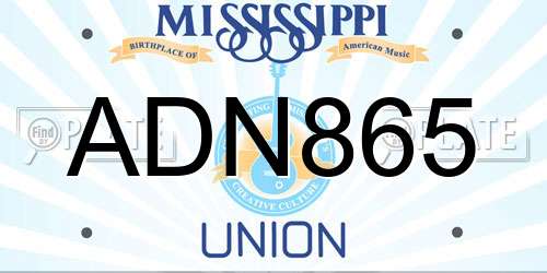 ADN865 Mississippi License Plate