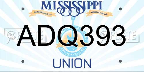 ADQ393 Mississippi License Plate