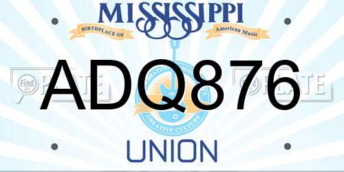 ADQ876 Mississippi License Plate
