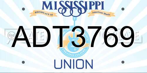 ADT3769 Mississippi License Plate