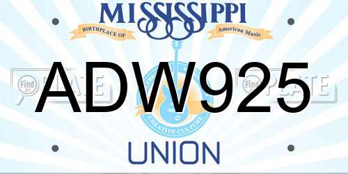 ADW925 Mississippi License Plate