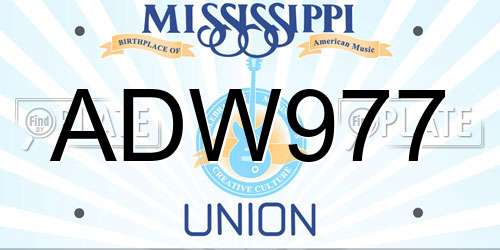 ADW977 Mississippi License Plate