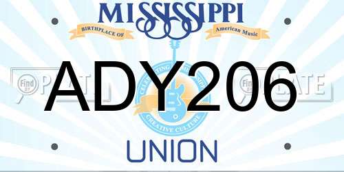 ADY206 Mississippi License Plate