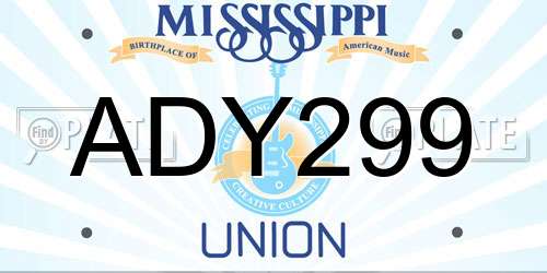 ADY299 Mississippi License Plate