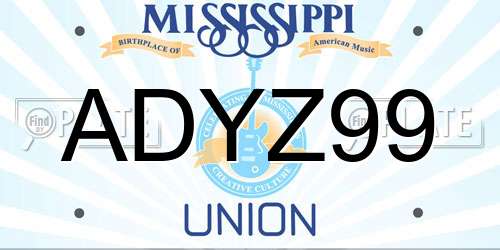 ADYZ99 Mississippi License Plate