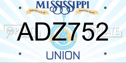 ADZ752 Mississippi License Plate
