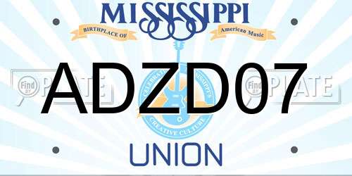ADZD07 Mississippi License Plate