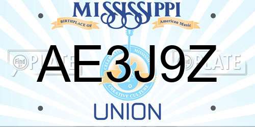 AE3J9Z Mississippi License Plate
