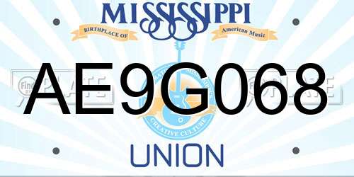 AE9G068 Mississippi License Plate