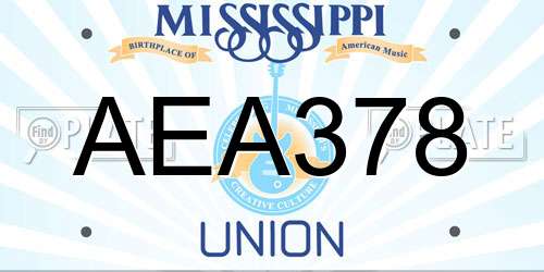 AEA378 Mississippi License Plate