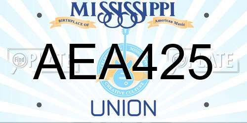 AEA425 Mississippi License Plate