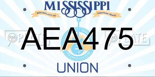 AEA475 Mississippi License Plate