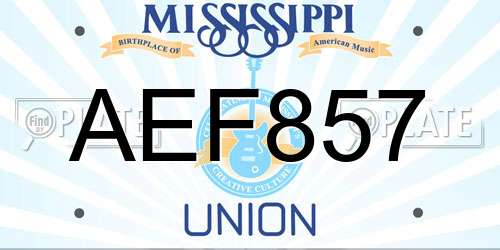 AEF857 Mississippi License Plate