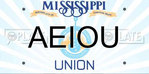 AEIOU Mississippi License Plate