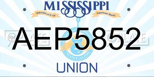 AEP5852 Mississippi License Plate