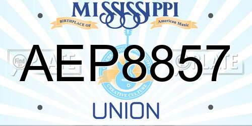 AEP8857 Mississippi License Plate