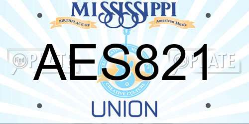 AES821 Mississippi License Plate