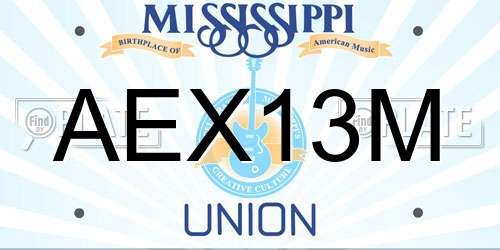 AEX13M Mississippi License Plate
