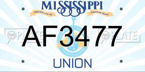 AF3477 Mississippi License Plate