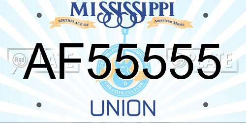 AF55555 Mississippi License Plate