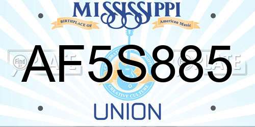 AF5S885 Mississippi License Plate