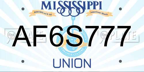 AF6S777 Mississippi License Plate