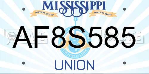 AF8S585 Mississippi License Plate