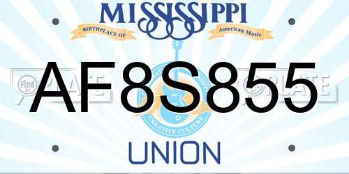 AF8S855 Mississippi License Plate
