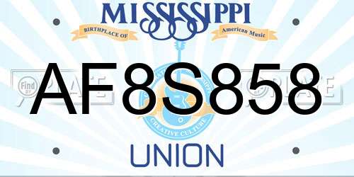 AF8S858 Mississippi License Plate