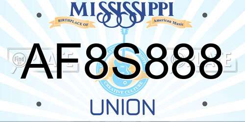 AF8S888 Mississippi License Plate