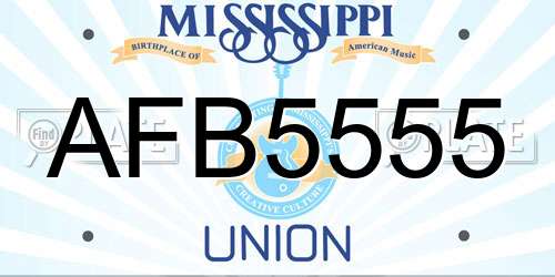 AFB5555 Mississippi License Plate