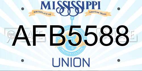 AFB5588 Mississippi License Plate