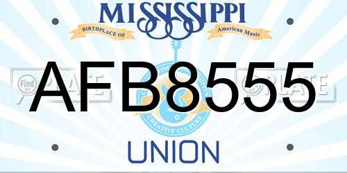 AFB8555 Mississippi License Plate