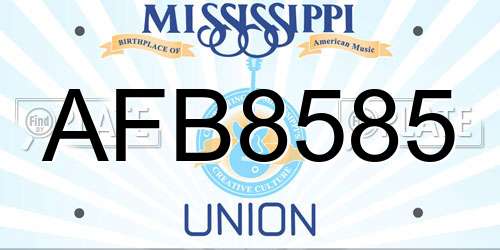 AFB8585 Mississippi License Plate